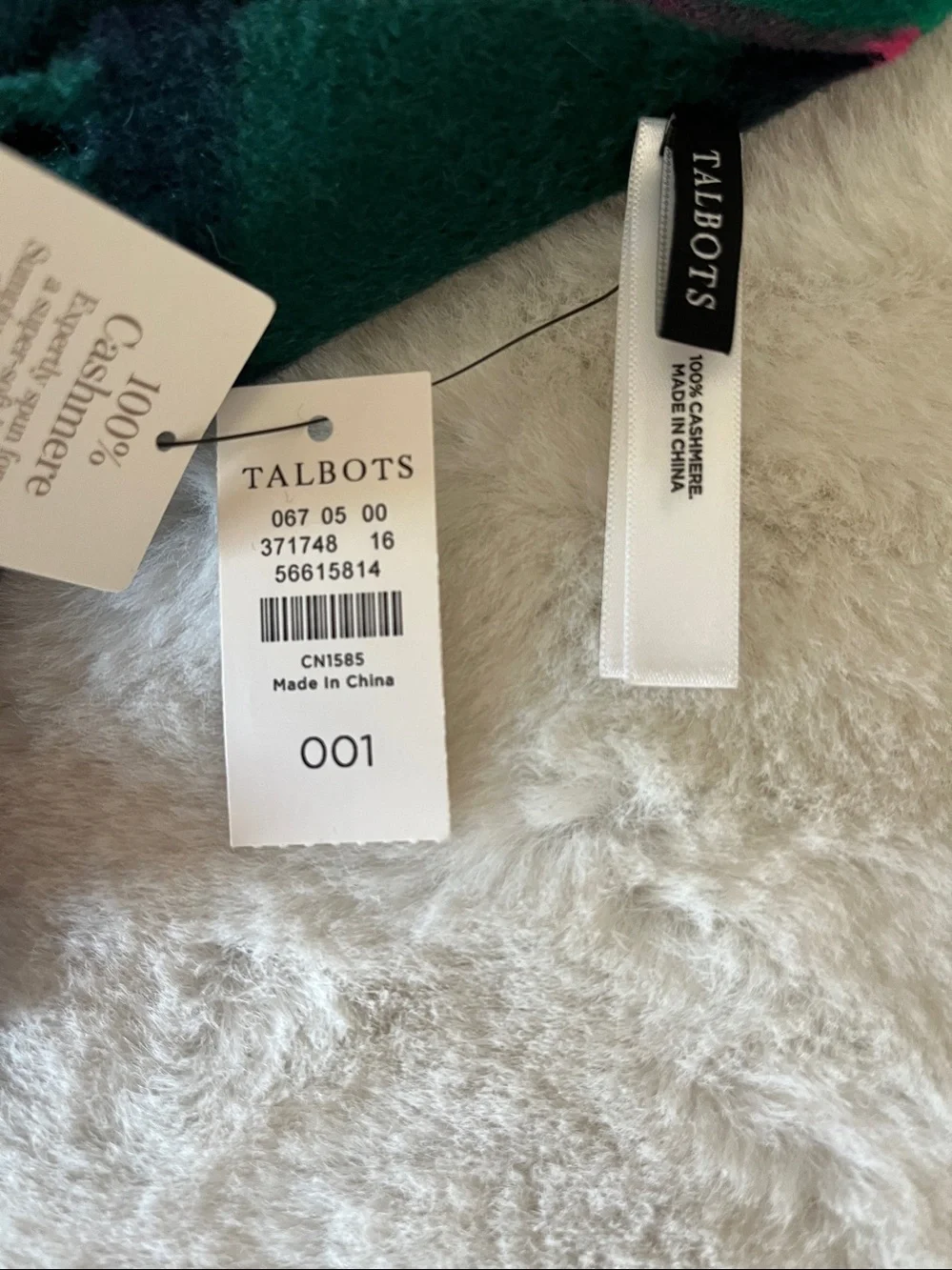 New! Talbots 100% Cashmere Plaid Scarf 72”X18”